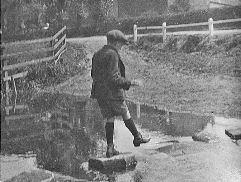 Walking the stepping stones in Huntington.Photo taken in 1936 by Mr G Lund.