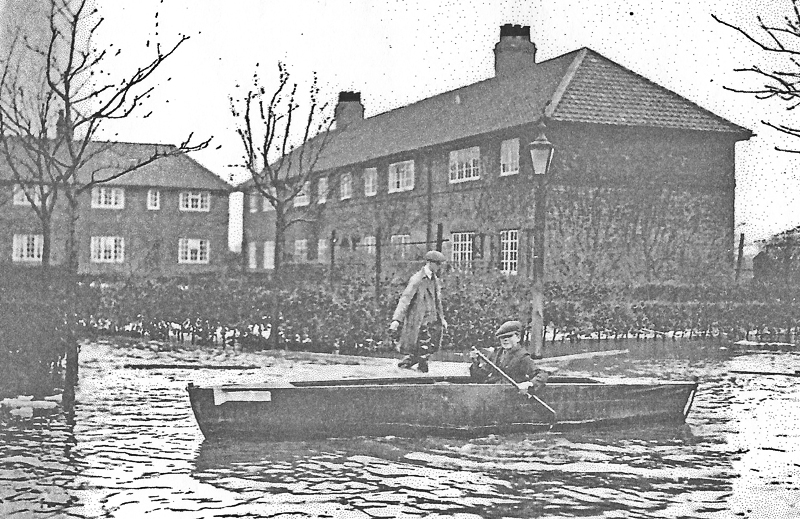 Canoeing on the streets of New Earswick during flooding in 1947